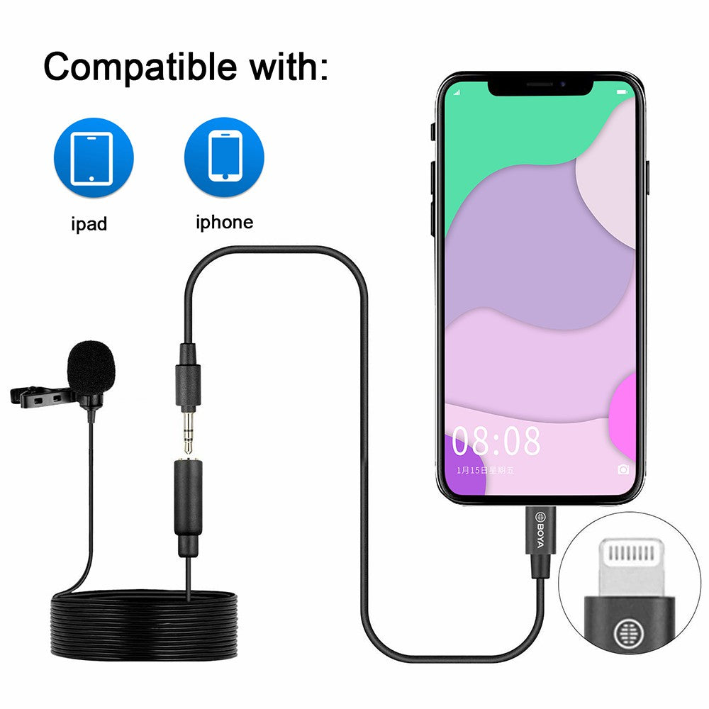 BOYA BY-M2 Lavalier Microphone Omnidirectional Condenser Mic with 3.5mm TRS Cable Detachable Single Head for iOS Smartphone