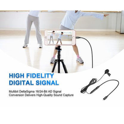 BOYA BY-M2 Lavalier Microphone Omnidirectional Condenser Mic with 3.5mm TRS Cable Detachable Single Head for iOS Smartphone