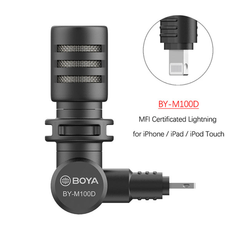 BOYA BY-M100D Plug-in Miniature Microphone MFI Certificated Lightning Connector for iPhone iPad Smartphone