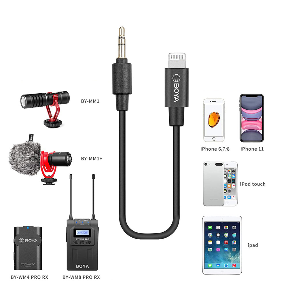 BOYA BY-K1 3.5mm TRS to Apple MFI Certified Lightning Adapter Cable for iPhone