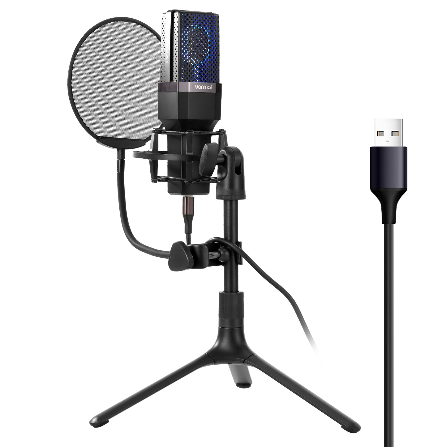 YANMAI X1 USB Condenser Recording Microphone Kit with Stand Shock Mount for PC Karaoke Live Streaming Studio