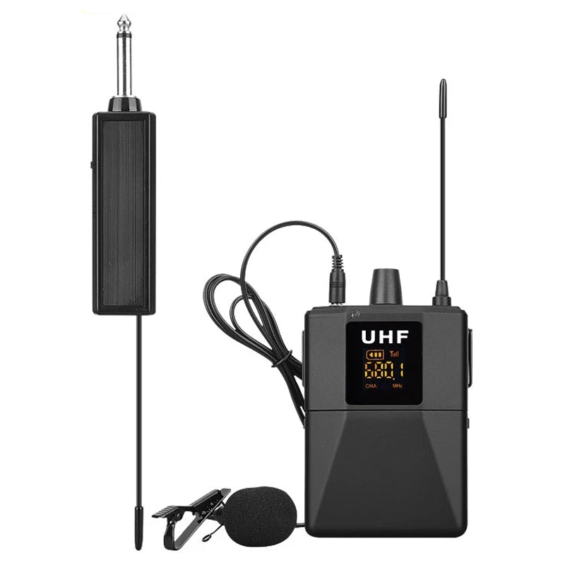 UHF 50M 30-Channel Microphone Transmitter Receiver System Mini Lavalier Mic for SLR Camera Phone Interview Video Recording