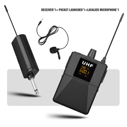 UHF 50M 30-Channel Microphone Transmitter Receiver System Mini Lavalier Mic for SLR Camera Phone Interview Video Recording