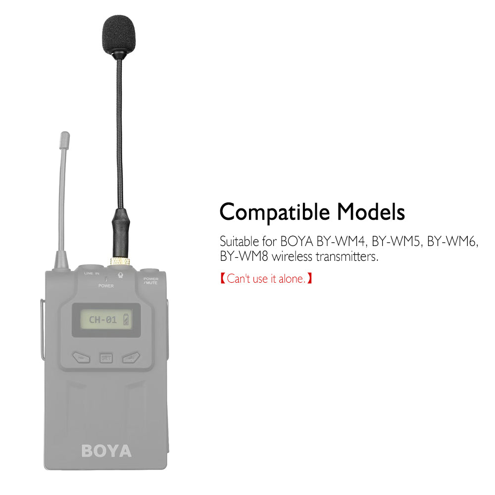 BOYA BY-UM2 3.5mm Locking Type Mini Gooseneck Omnidirectional Flexible Audio Microphone for BOYA BY-WM4/5/6/8 Wireless Transmitter