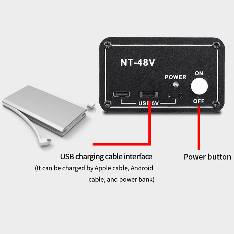 NT48V Portable Universal Phantom Power Supply Large Diaphragm Condenser Microphone Support 5V Charging