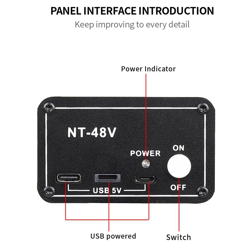 NT48V Portable Universal Phantom Power Supply Large Diaphragm Condenser Microphone Support 5V Charging