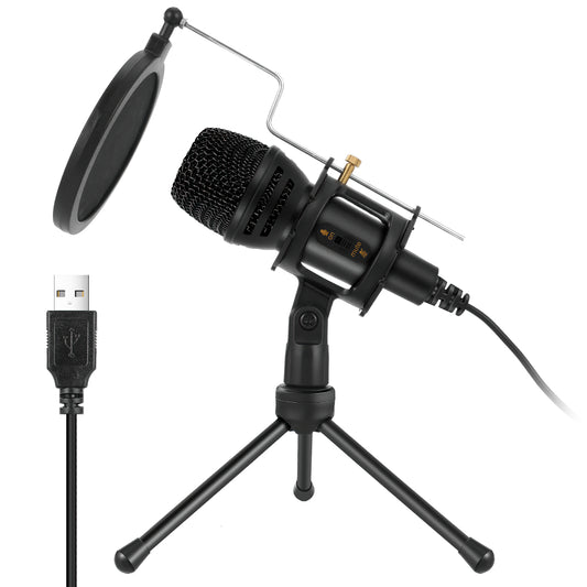 C300A Condenser Microphone USB Desktop Computer Mic with Stand for Live Streaming Song Recording Voice Chat