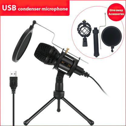 C300A Condenser Microphone USB Desktop Computer Mic with Stand for Live Streaming Song Recording Voice Chat