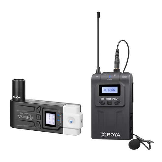 BOYA BY-WM8 Pro-k7 UHF Wireless Microphone System Transmitter+XLR Plug-on Receiver LCD Display 48 Channels 50M Effective Range Lavalier Mic