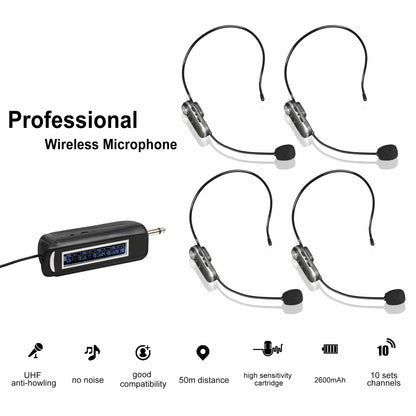 SHENGFU PRO-4T Multifunctional Wireless Microphone Headset UHF Adjustable 4-channel Universal Wireless Condenser Mic for Teaching