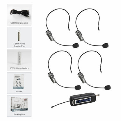 SHENGFU PRO-4T Multifunctional Wireless Microphone Headset UHF Adjustable 4-channel Universal Wireless Condenser Mic for Teaching