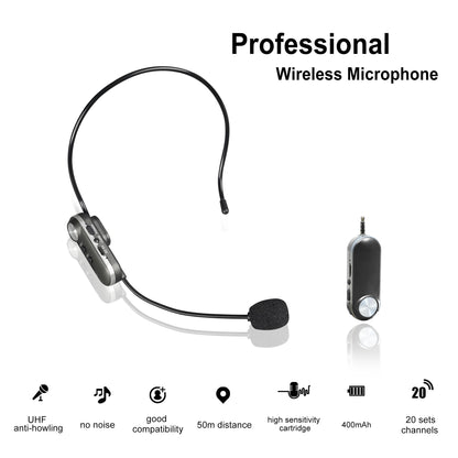 T-1 Wireless Microphone Headset 30m UHF Wireless Mic System for Voice Amplifier Stage Speakers Teachers Tour Guides