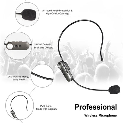 T-1 Wireless Microphone Headset 30m UHF Wireless Mic System for Voice Amplifier Stage Speakers Teachers Tour Guides