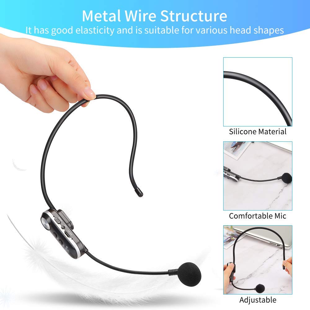 T-1 Wireless Microphone Headset 30m UHF Wireless Mic System for Voice Amplifier Stage Speakers Teachers Tour Guides