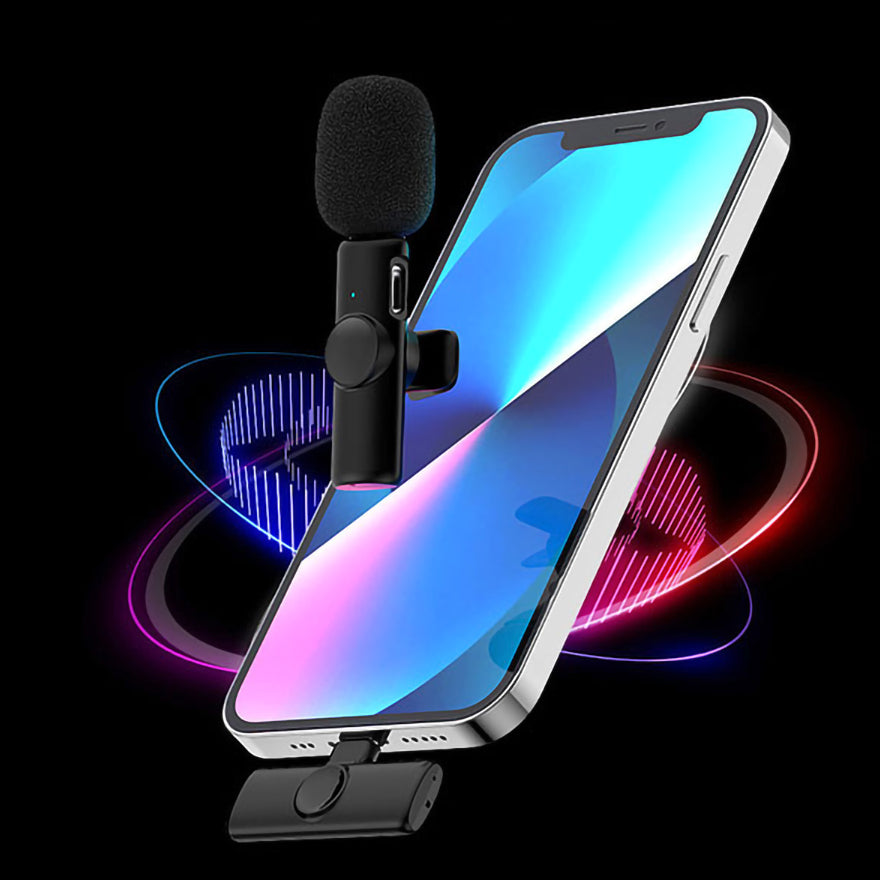 K2 2 Lavalier Microphones with 1 Receiver Lightning Noise Reduction Wireless Lapel Mic for Live Interview Mobile Phone Recording