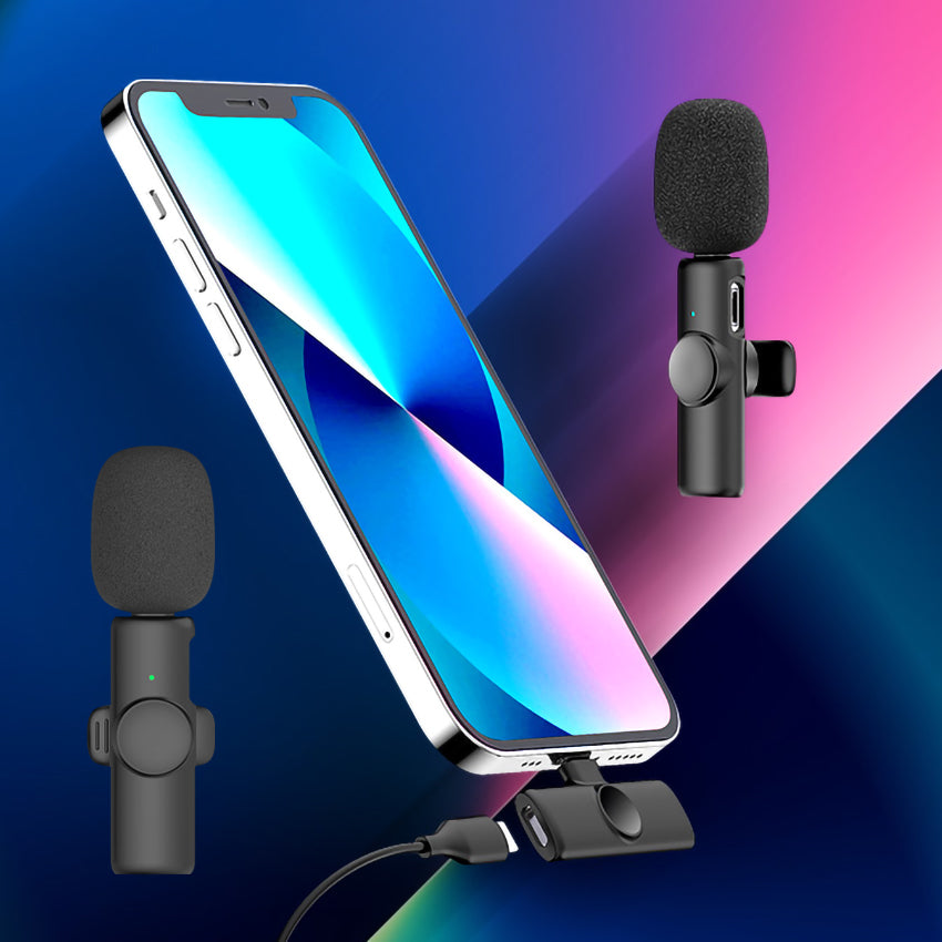 K2 2 Lavalier Microphones with 1 Receiver Lightning Noise Reduction Wireless Lapel Mic for Live Interview Mobile Phone Recording