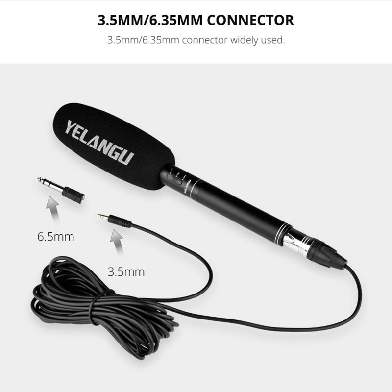 YELANGU MIC07 Professional Interview Microphone Long Distance Cardioid Pickup 3.5mm Plug for SLR Camera Record