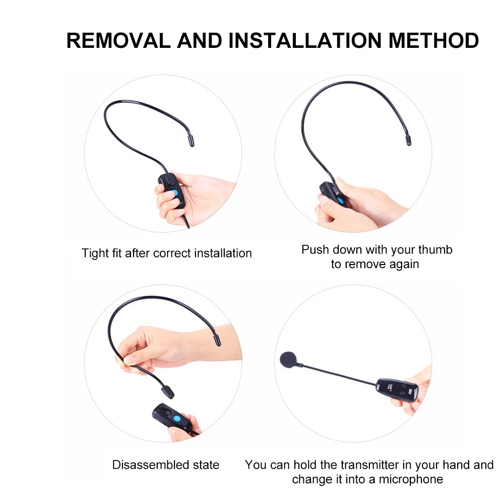 U12F 2 Transmitters + 1 Receiver UHF Wireless Head-mounted Microphone System for Tour Guide Teacher Training