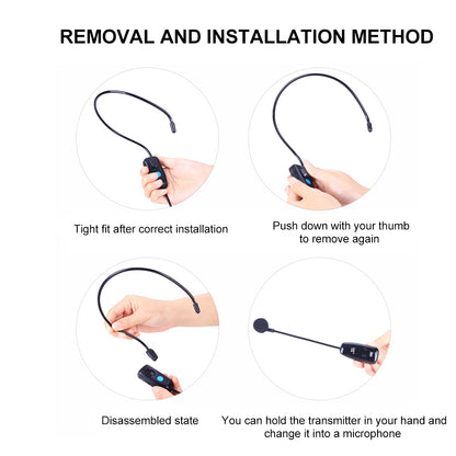 U12F 2 Transmitters + 1 Receiver UHF Wireless Head-mounted Microphone System for Tour Guide Teacher Training