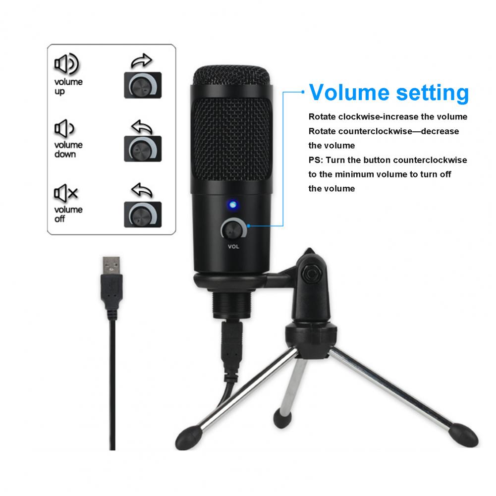 A6 USB Gaming Microphone Computer Condenser PC Mic with Tripod Stand for Streaming Podcasting Gaming Vocal Recording