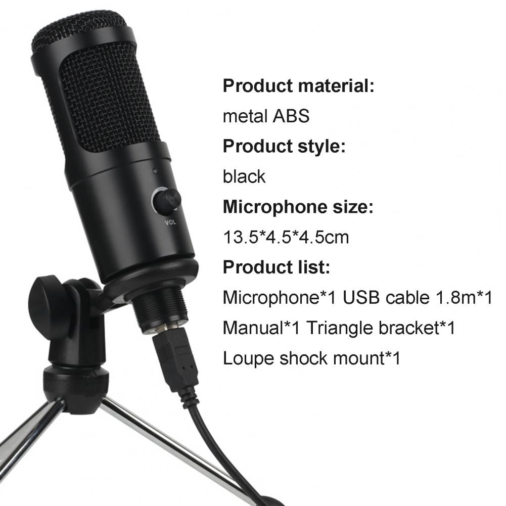 A6 USB Gaming Microphone Computer Condenser PC Mic with Tripod Stand for Streaming Podcasting Gaming Vocal Recording