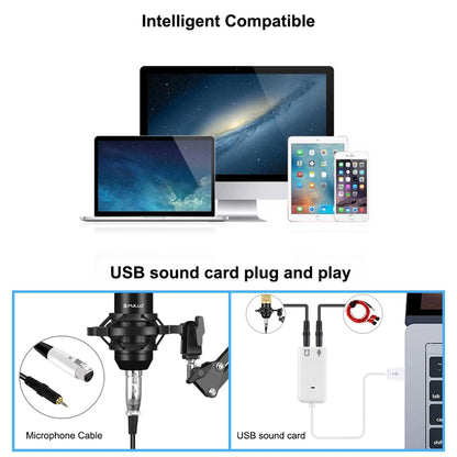 PULUZ Podcast Microphone USB Sound Card Kit Professional Studio Live Sound Mixer with Long Arm for Streaming/Gaming/Recording/Singing/Tiktok/YouTube/PC/Computer