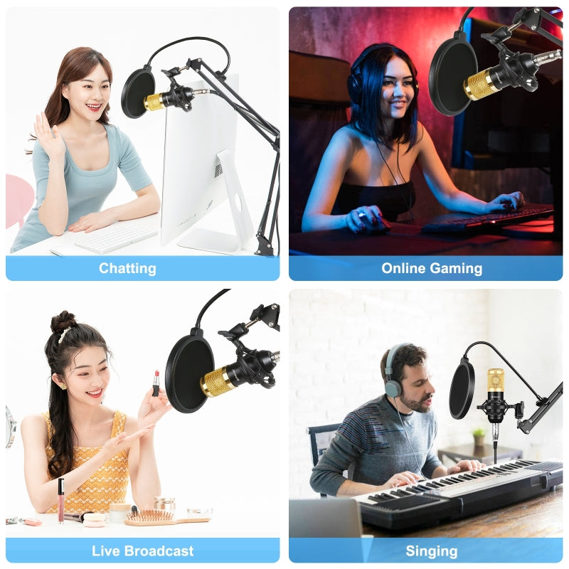 PULUZ Podcast Microphone USB Sound Card Kit Professional Studio Live Sound Mixer with Long Arm for Streaming/Gaming/Recording/Singing/Tiktok/YouTube/PC/Computer