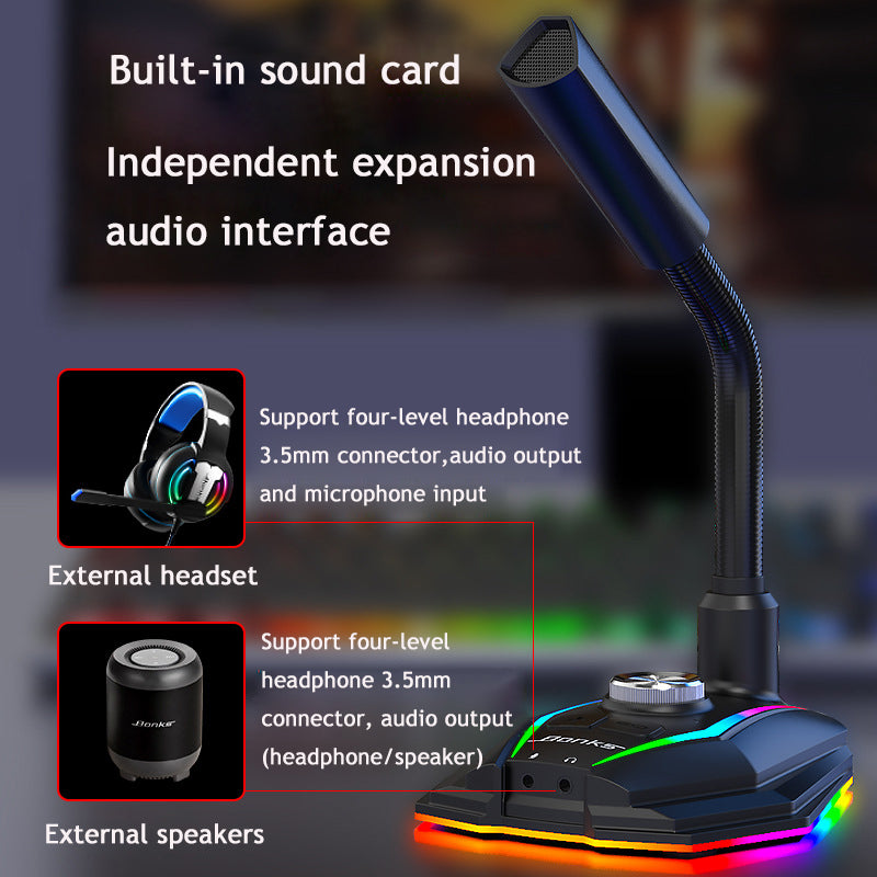 M2 Computer Microphone USB Rotary Knob Button Plug and Play RGB Light Gaming Voice Recording Tool Compatible with Laptop PC