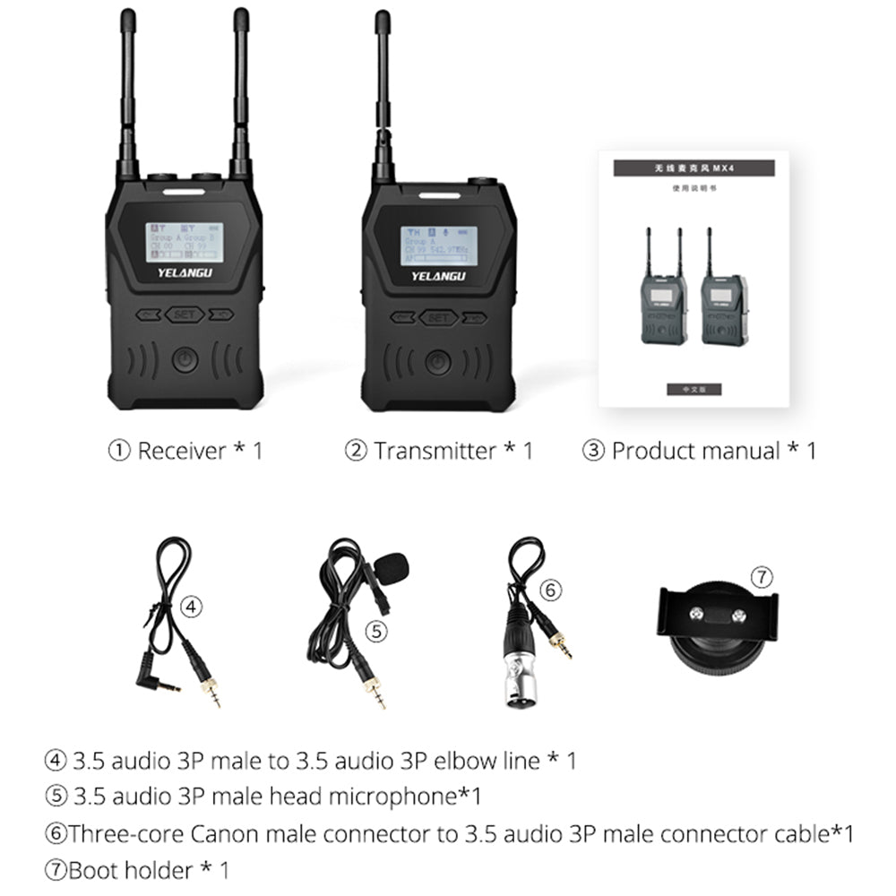 YELANGU MX4 Lavalier Handheld Microphone Wireless Camera Voice Recording Tool Mic with Transmitter for YouTube, Podcast, Video Recording, Conference, Vlogging, Interview, Teaching