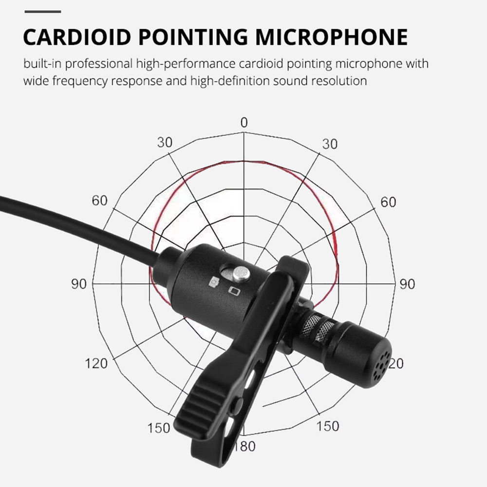 YELANGU MY4 Cardioid Microphone Clip-on Omnidirectional HD Clear Sound 3.5mm AUX Port Mic for Cell Phones and Cameras