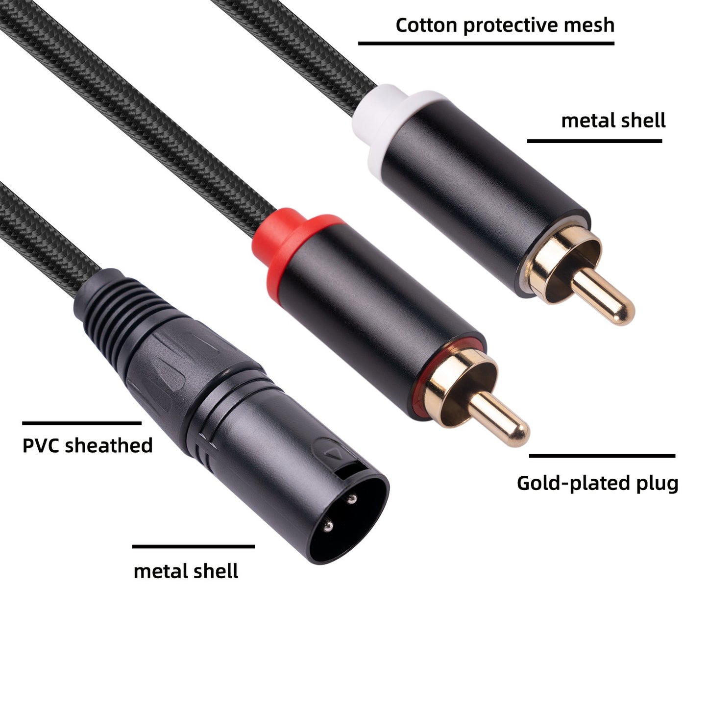 RCA19 2m Stereo Audio Cable Cord XLR Male to Dual RCA Male Plug for Mxing Console Microphone Amplifier