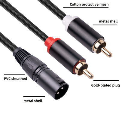 RCA19 1m XLR Male to Dual RCA Male Plug Stereo Audio Cable Cord for Mxing Console Microphone Amplifier