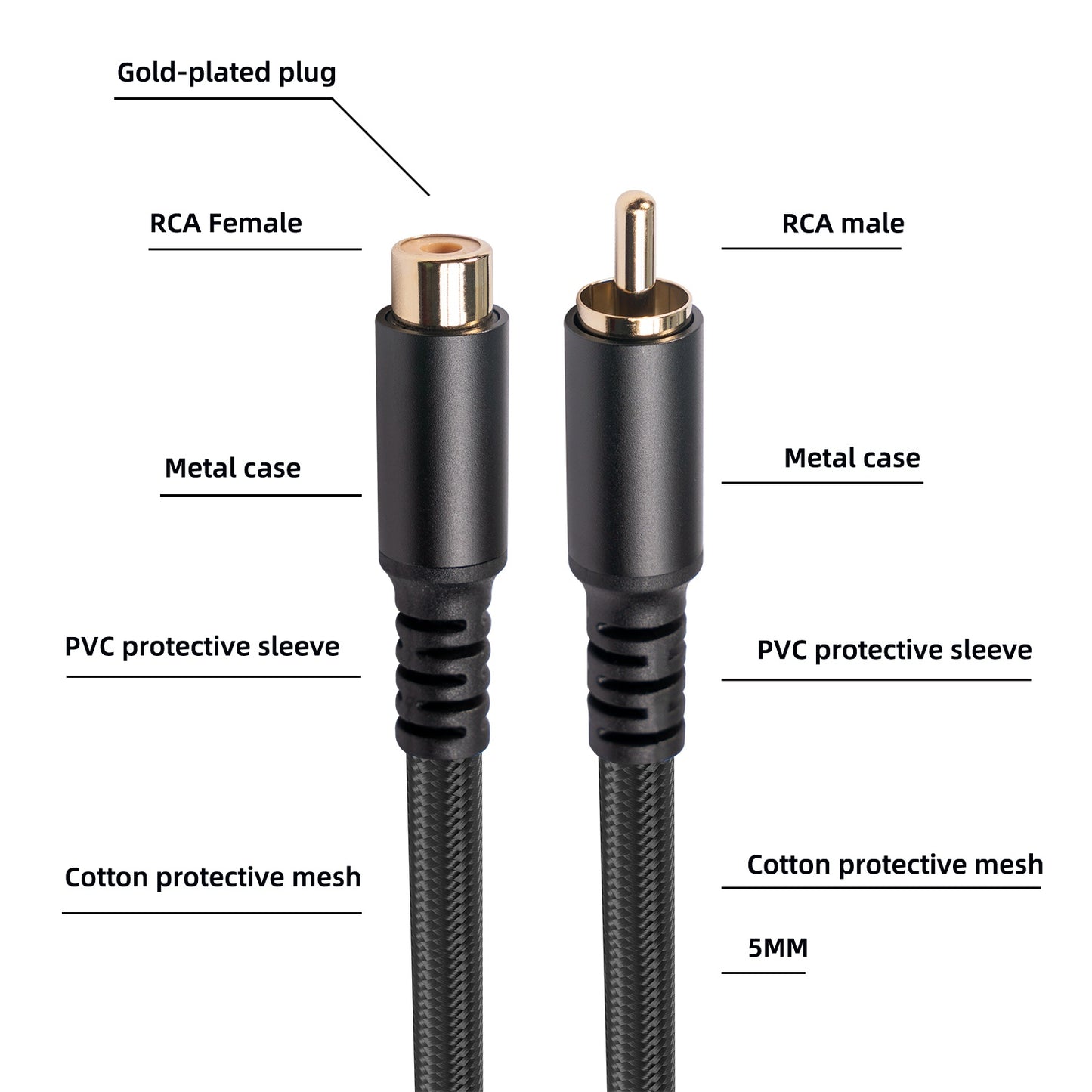 3709MF 3m Gold Plated RCA Male to Female Audio Extension Cable for HDTV DVR Speaker AUX Cord