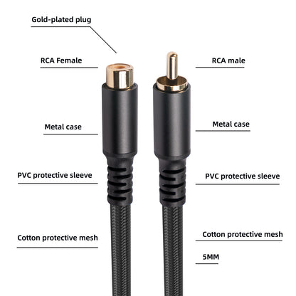 3709MF 3m Gold Plated RCA Male to Female Audio Extension Cable for HDTV DVR Speaker AUX Cord