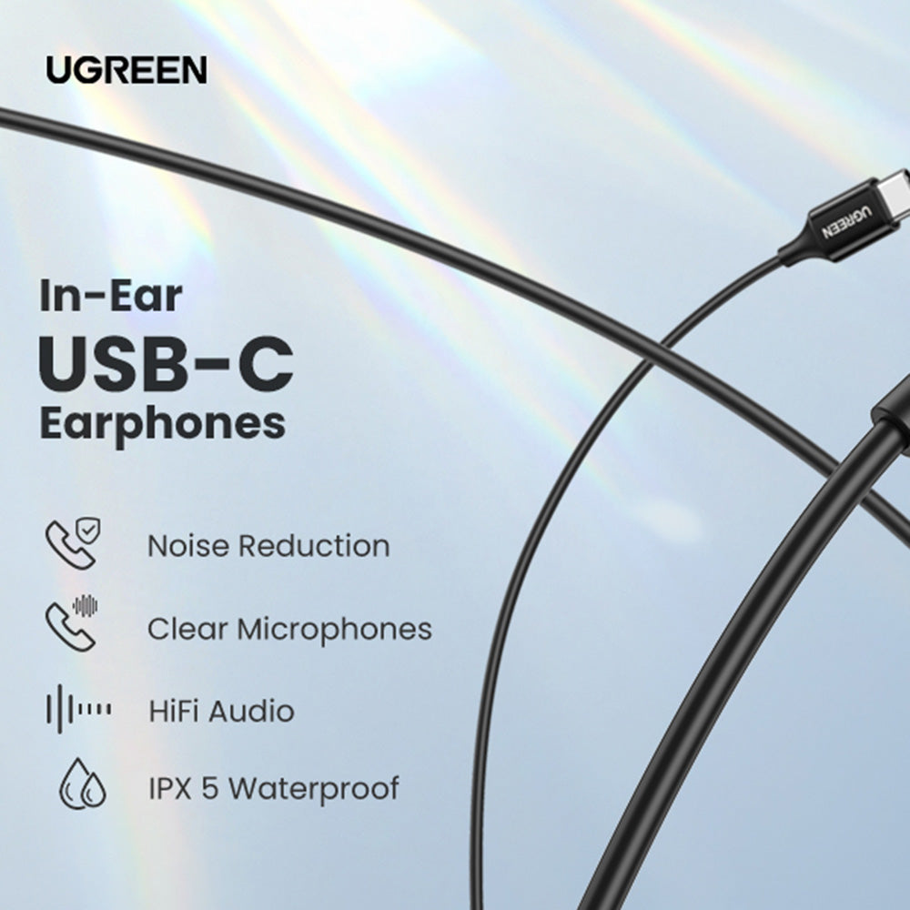 UGREEN 30638 USB Type-C Earbuds Wired Headset with Microphone Hi-Fi Stereo Headphones for 2021 iPad Pro Samsung Galaxy S21 Google Pixel 5