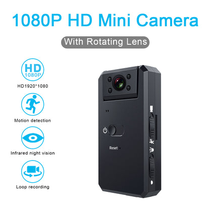 MD90S 1080P HD Mini Camera with 180-Degree Rotating Lens Wireless Camera Infrared Night Vision Motion Detection DV Surveillance Recorder