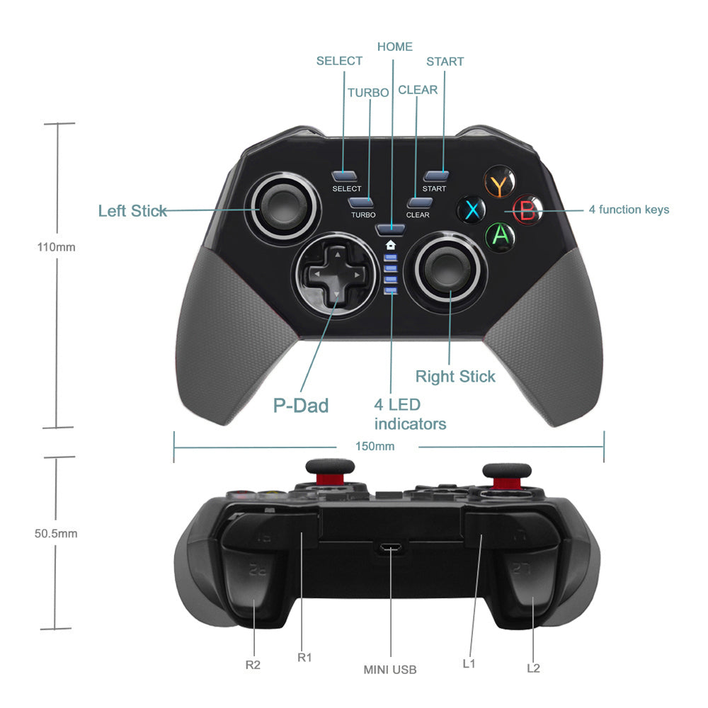 8721 Wireless Gamepad Game Controller with Bracket for iOS Android Smartphone Up to 6inches