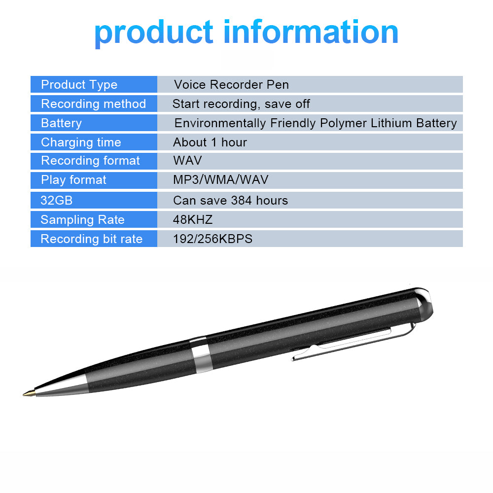 Q96 32GB Writeable Digital Voice Recorder Pen Audio Recording Dictaphone with Back Clip Design