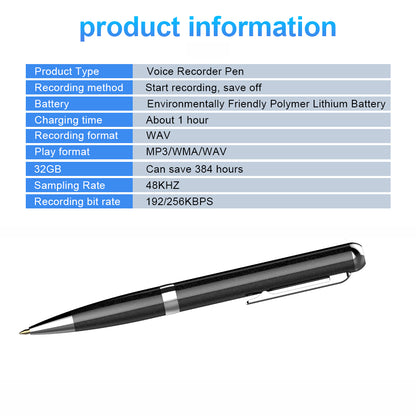 Q96 32GB Writeable Digital Voice Recorder Pen Audio Recording Dictaphone with Back Clip Design