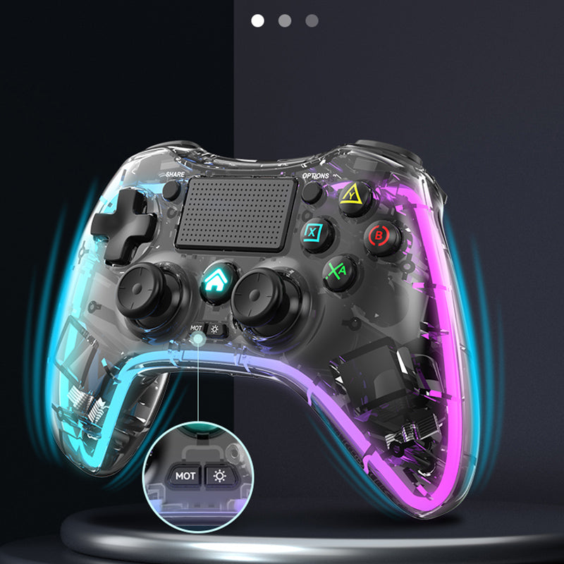 P05 Transparent Wireless Controller for Nintendo Switch, PS4 Game Consoles Portable Gamepad with RGB Lights Cordless Bluetooth Handle