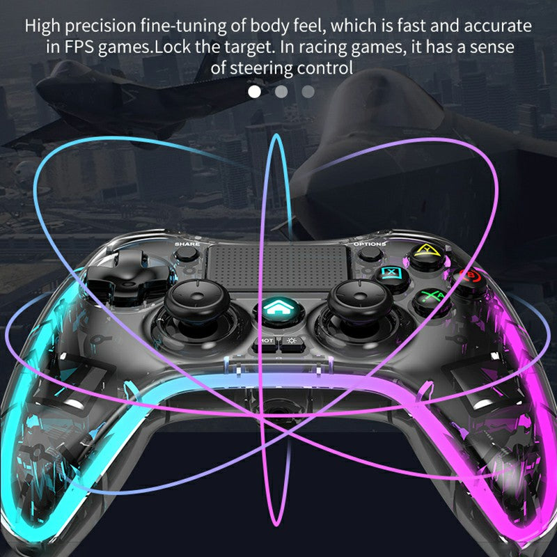 P05 Transparent Wireless Controller for Nintendo Switch, PS4 Game Consoles Portable Gamepad with RGB Lights Cordless Bluetooth Handle