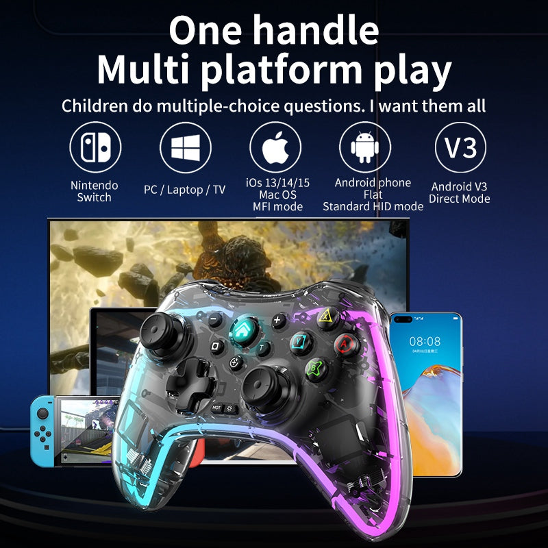 S03 For Nintendo Switch RGB Bluetooth Game Controller Transparent Black Gamepad Console