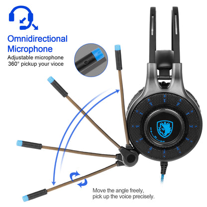 SADES SA936 Over-ear Gaming Headphone Stereo 3.5mm Jack Corded Headphone Headset with Mic