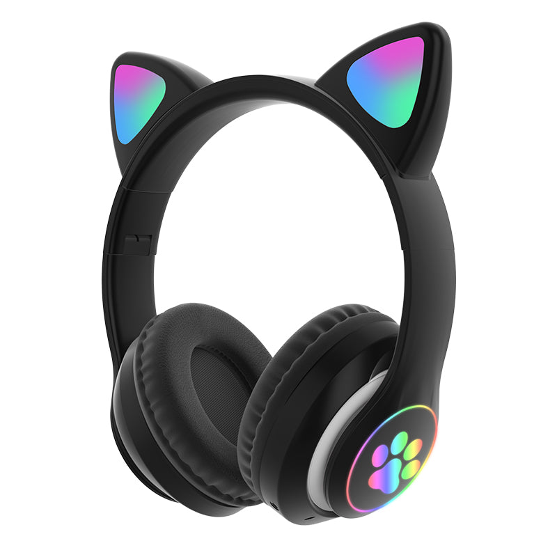 STN-28 3.5mm+Bluetooth 5.0 Dual Connection RGB Cat Ear Bass Stereo Noise-cancelling Headphones with Mic