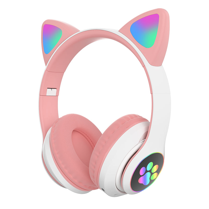 STN-28 3.5mm+Bluetooth 5.0 Dual Connection RGB Cat Ear Bass Stereo Noise-cancelling Headphones with Mic