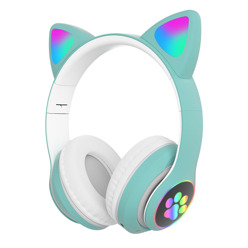 STN-28 3.5mm+Bluetooth 5.0 Dual Connection RGB Cat Ear Bass Stereo Noise-cancelling Headphones with Mic