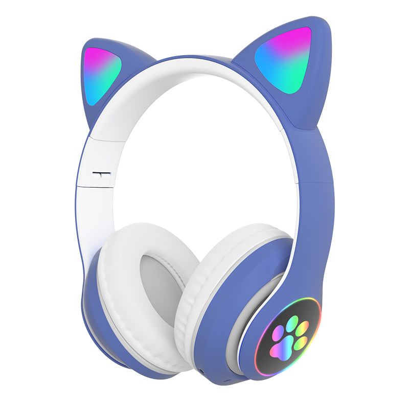 STN-28 3.5mm+Bluetooth 5.0 Dual Connection RGB Cat Ear Bass Stereo Noise-cancelling Headphones with Mic