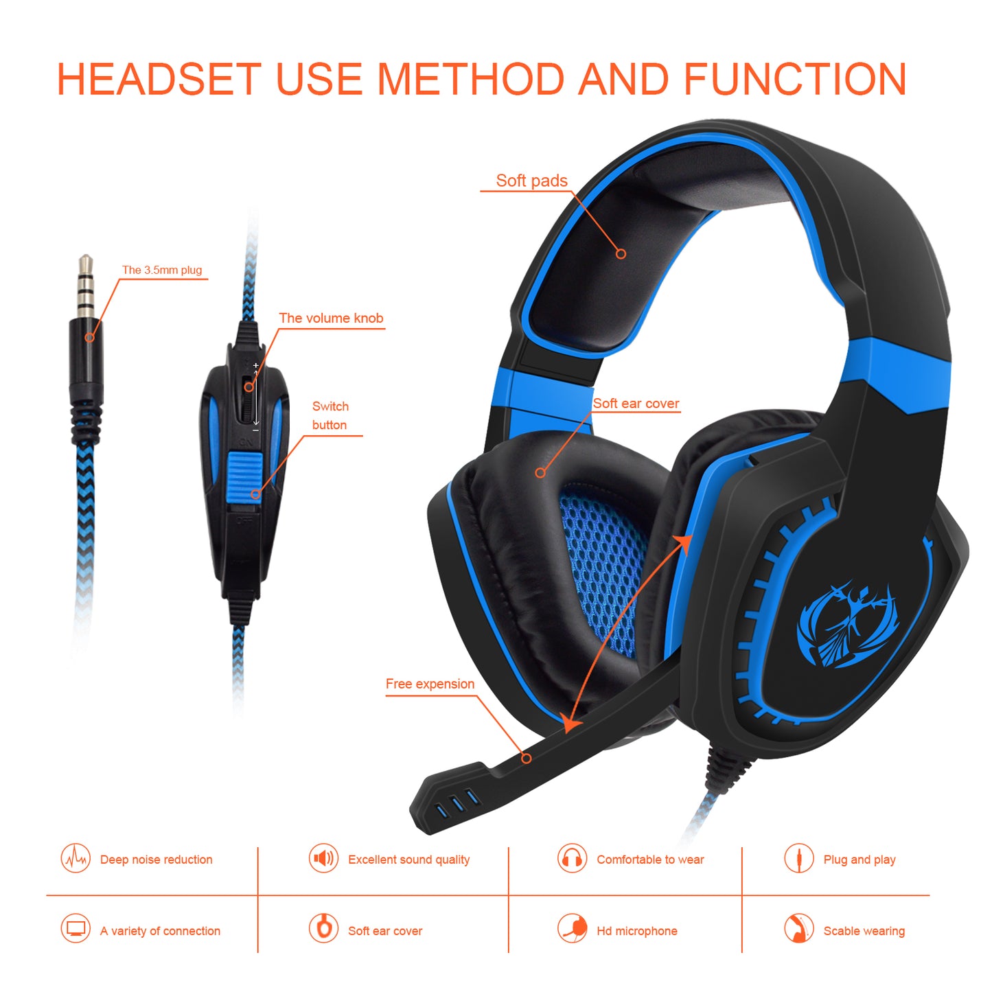 SADES AH-28 Wired Gaming Headphone Headset with Microphone Gamer PC Over Ear Earphone for Laptop