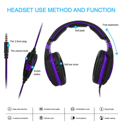 SADES AH-28 Wired Gaming Headphone Headset with Microphone Gamer PC Over Ear Earphone for Laptop