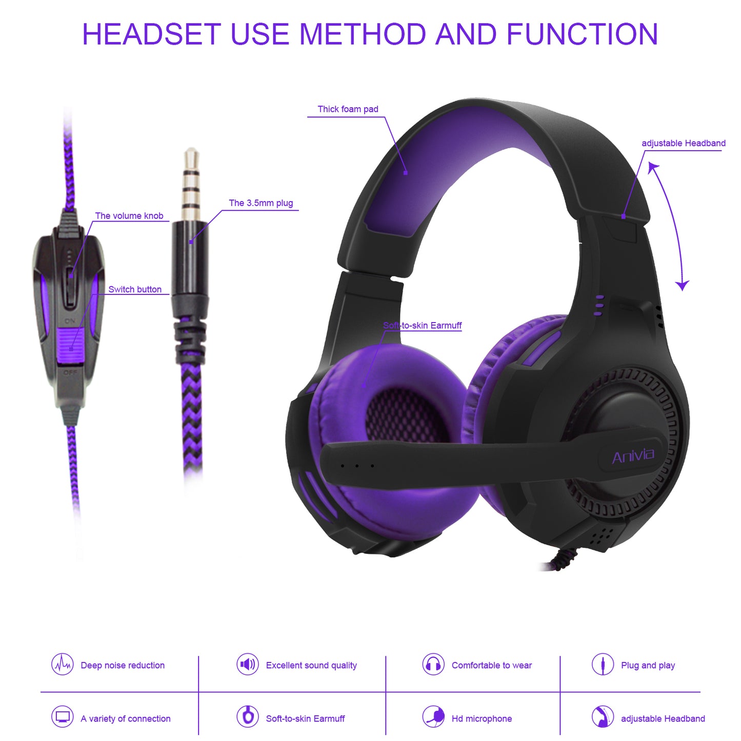 SADES AH-68 Over Ear Gaming Headphone Wired Stereo Gamer Headset with Mic Volume Control